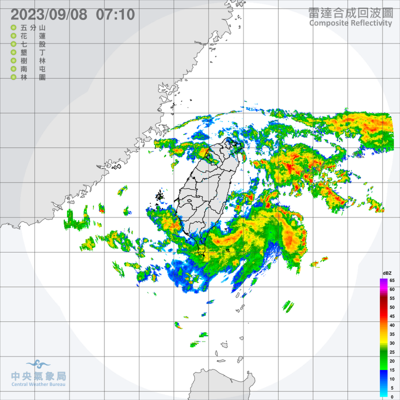 受到低壓帶影響，今天各地包括澎湖、金門、馬祖都將有局部短暫陣雨或雷雨，東半部、中南部地區，還有北部山區午後也容易有短延時強降雨。   圖：中央氣象局／提供