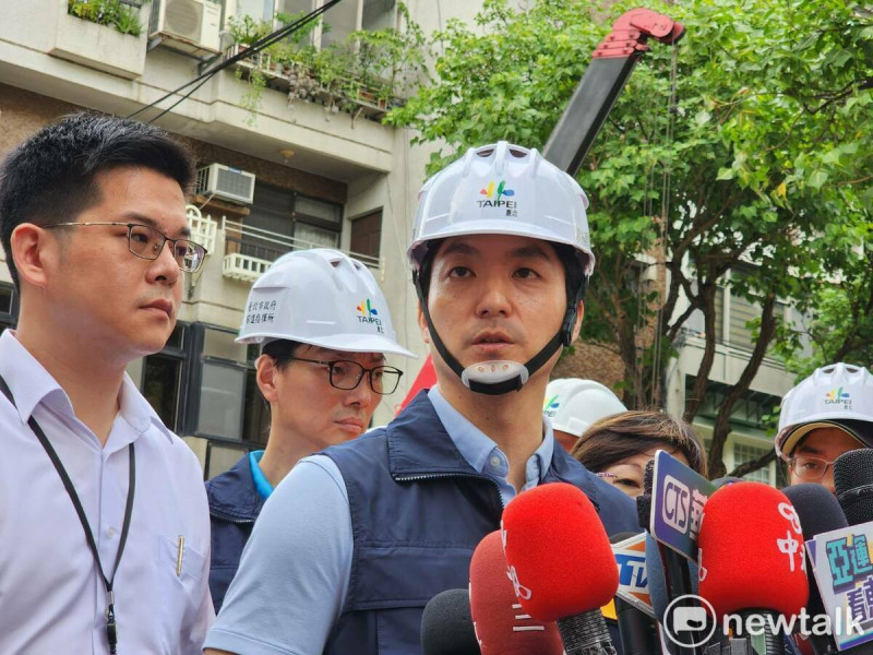 基泰建案施工造成大直民宅坍塌受損，台北市長蔣萬安表示，台北市政府在9日晚上也正式向法院遞狀聲請假扣押。   圖：周煊惠 / 攝