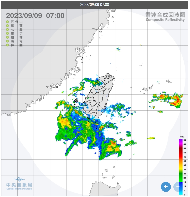 今天受到低壓帶持續影響，中南部及東南部地區有不定時的短暫陣雨或雷雨   圖/中央氣象局