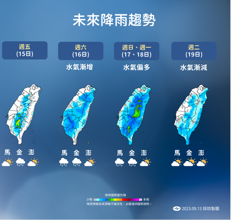 未來降雨趨勢圖。   圖：中央氣象局／提供