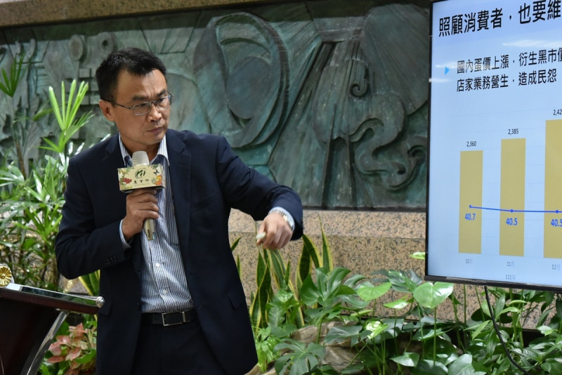 農業部長陳吉仲解釋進口雞蛋流向。   圖：農業部／提供