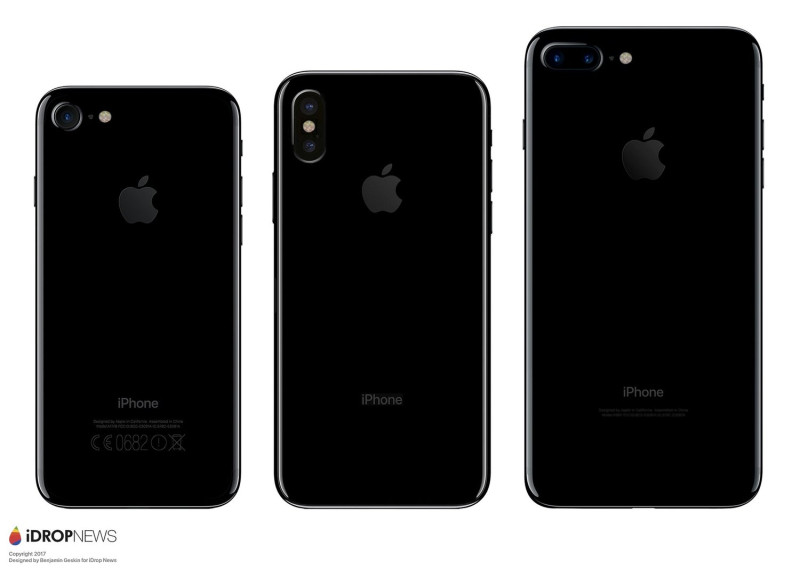此為與前代iPhone的背面比較圖；依序是iPhone 7、iPhone 8、iPhone 7+。   圖：翻攝自iDrop News