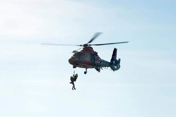 災害操演出動直升機救援，益增演習逼真效果。   圖：陳菊臉書