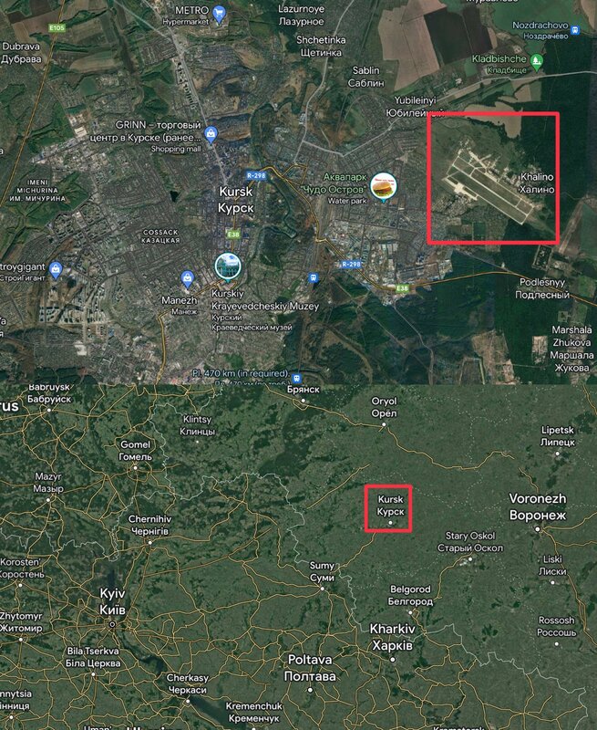 庫爾斯克被烏軍無人機襲擊地區的地圖。   圖：翻攝自 Special Kherson Cat X（前推特）帳號