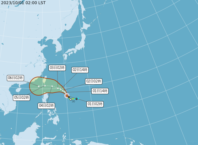 中央氣象署公布小犬颱風路徑潛勢預測圖。   圖片來源／氣象署