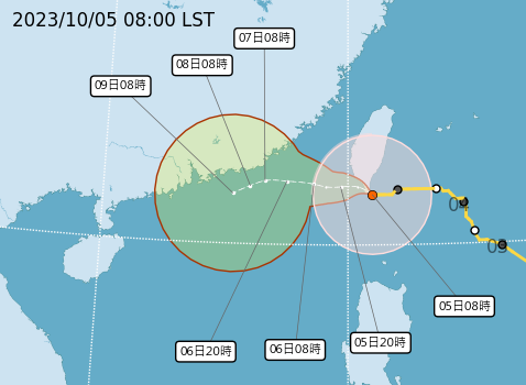 氣象署表示，小犬颱風受地形影響，過去3小時強度稍減弱，上午8時20分曾短暫登陸鵝鑾鼻，目前中心在鵝鑾鼻西方近海。   圖：取自中央氣象署