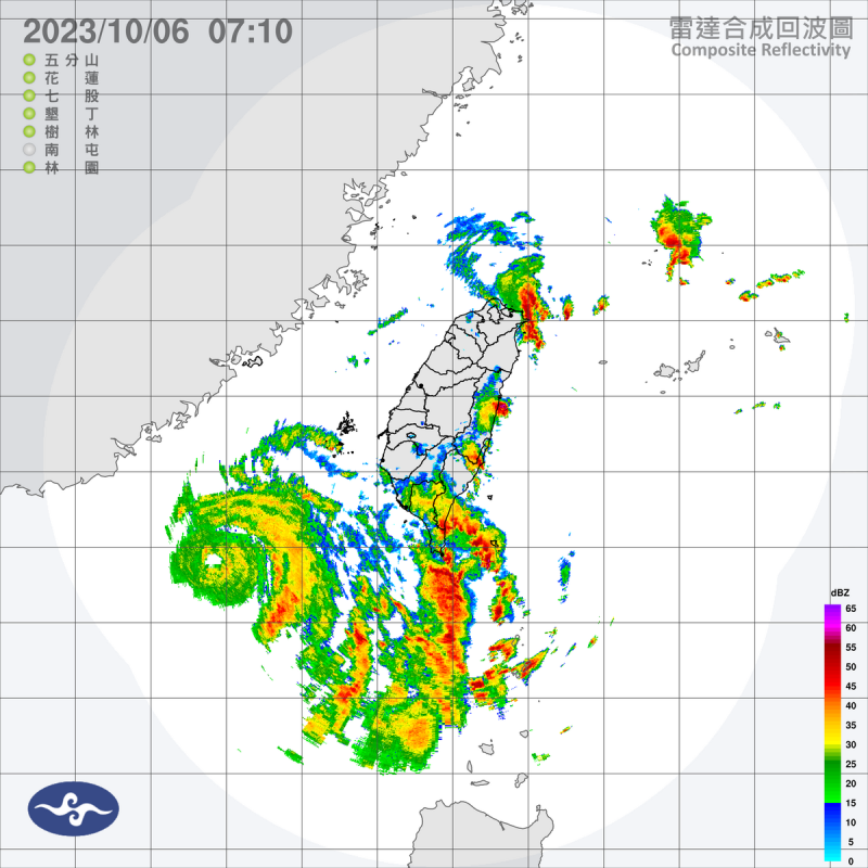 今天受到颱風外圍環流影響，台東縣要注意將有局部大雨或豪雨，基隆北海岸、屏東、宜蘭與花蓮地區，也有局部大雨發生的機率。   圖：中央氣象署／提供