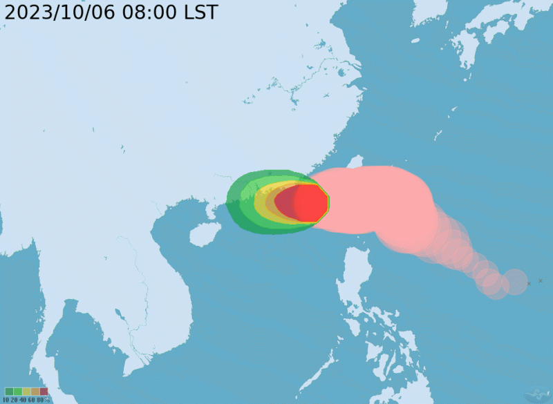 中度颱風小犬暴風圈略為縮小，中心在鵝鑾鼻西方海面向西移動，逐漸遠離台灣。   圖：翻攝自中央氣象署官網