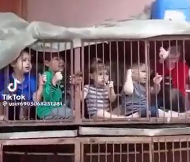 網上流傳以色列孩童被囚禁在籠子的影片。   圖：翻攝X（前推特）