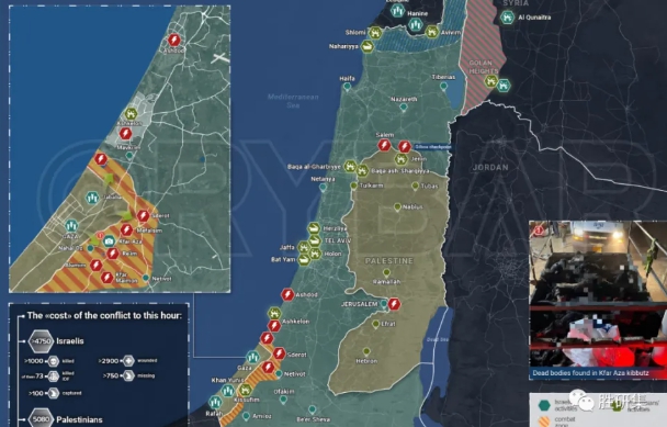 衛星顯示以色列與巴勒斯坦互相攻擊的城市。   圖 : 翻攝自勝研集