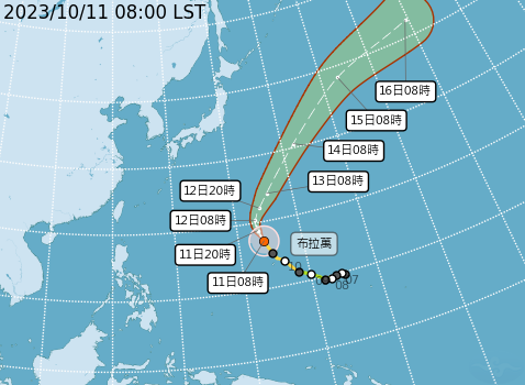 布拉萬颱風僅會在海面上活動。   圖：取自中央氣象署