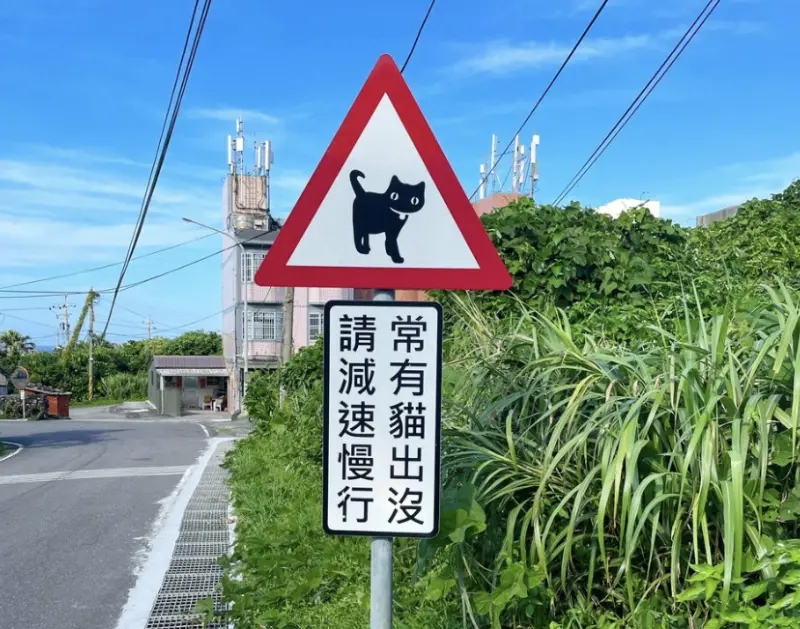 一名日本網友到台灣東北角遊玩，發現路邊有個黑貓圖案的路標，忍不住拍下來PO上推特驚呼：「這是我見過最可愛的路標！」    圖／翻攝自推特