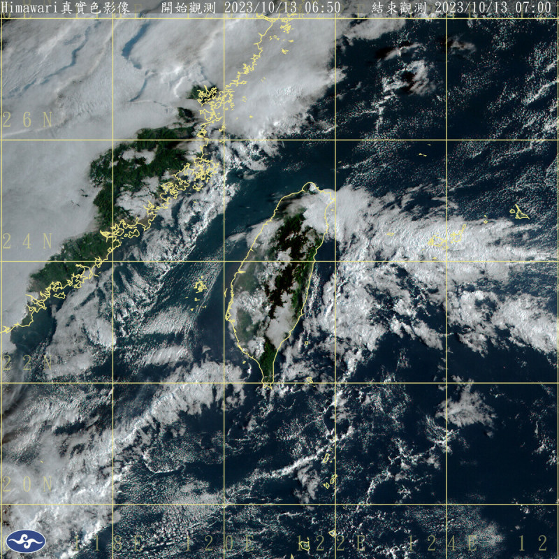 今天東北季風稍稍減弱，全台各地包括澎湖、金門，幾乎都是多雲到晴的天氣，只有東半部地區、基隆北海岸與馬祖有零星短暫雨。   圖：中央氣象署／提供