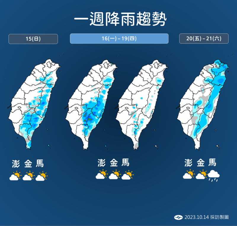 未來一週降雨趨勢。   圖：中央氣象署／提供