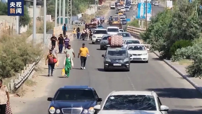 加薩居民爆逃難潮，傳已有近百萬人離開加薩。   圖 : 翻攝自央視新聞