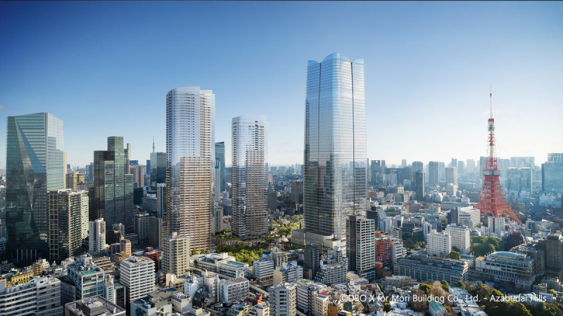 麻布台之丘位在東京鐵塔的西北方位置，成為當地熱門新地標。   圖：森大廈 / 提供