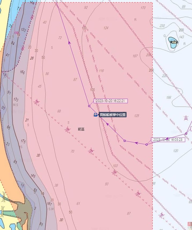 賞鯨船遭擊中位置。   圖 : 翻攝自臉書粉專「Taiwan ADIZ」