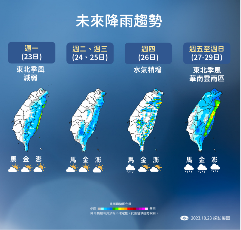 一週降雨趨勢。   圖：中央氣象署／提供