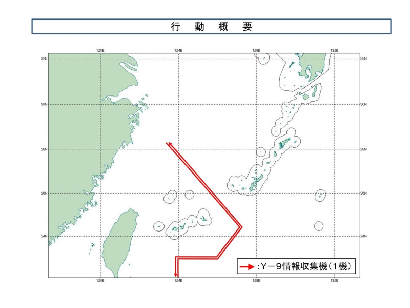 日本防衛省27日偵獲中國解放軍運-9情報收集機經沖宮水道進出西太平洋。   圖：翻攝mod.go.jp