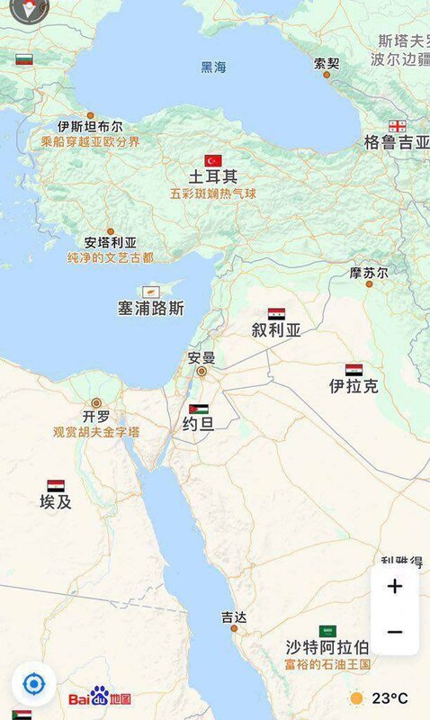 中國把以色列的存在，從網路地圖上抹去。   圖：翻攝自百度地圖