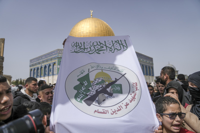 哈瑪斯底下的武裝派別卡桑旅的標誌。   圖 : 達志影像/美聯社