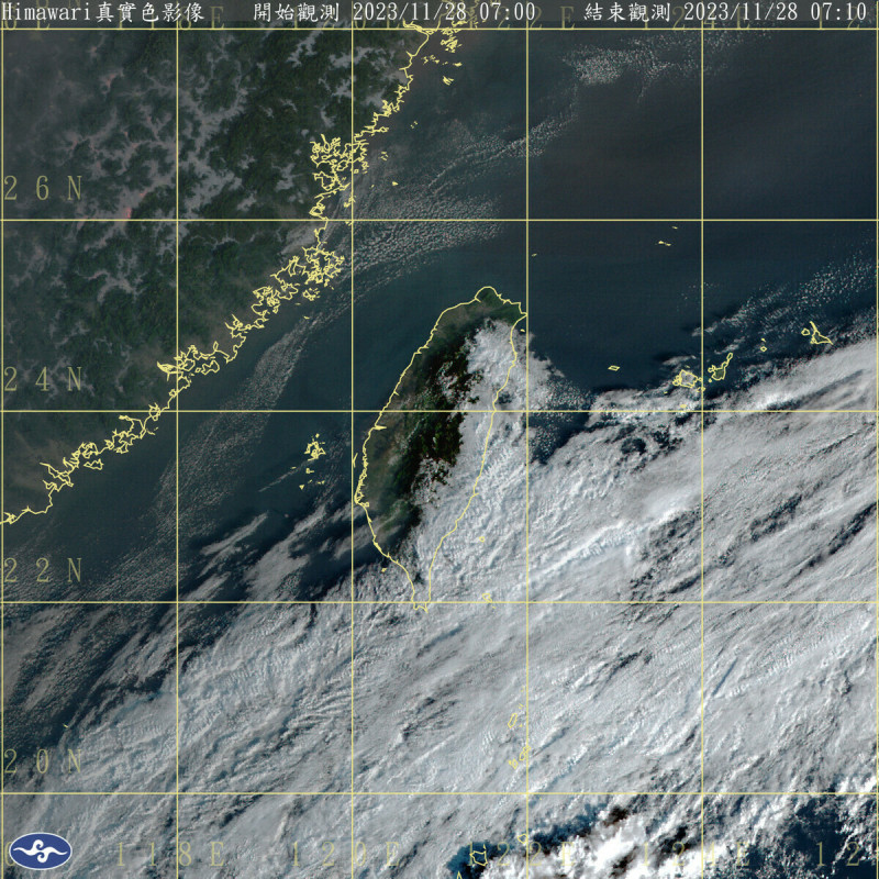 中央氣象署表示，今天東北季風增強，各地早晚稍涼，中南部日夜溫差大，全台大多為多雲到晴的好天氣，只有東半部地區將有零星短暫雨。   圖：中央氣象署／提供