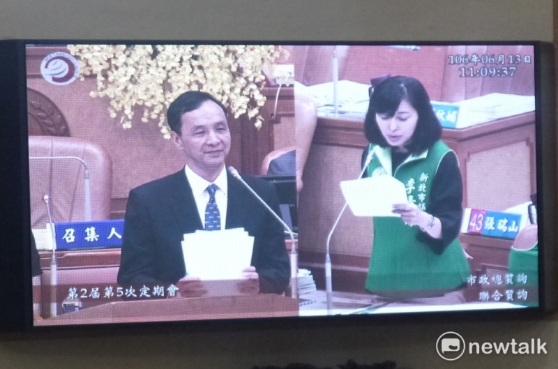 新北市議員李倩萍問新北市長朱立倫：「新北市的猴子多嗎？」   圖：鍾孟軒/攝
