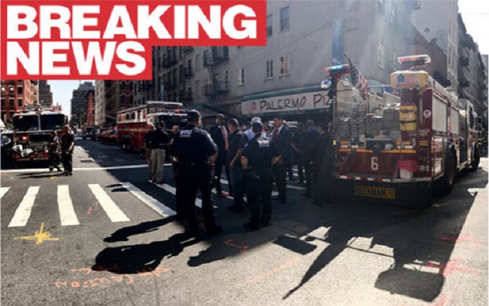 美國紐約西百老匯街頭在當地時間13日上午8時30分驚傳爆炸，已知有35人受傷，其中1人命危。   圖：翻攝《每日星報》