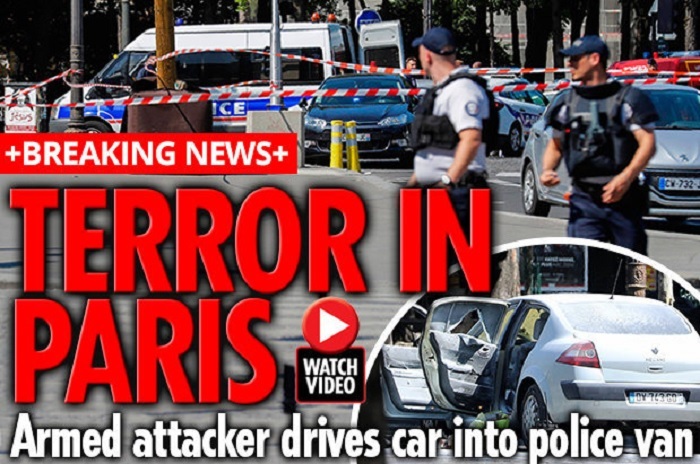 法國首都巴黎市中心香榭麗舍大道19日發生汽車衝撞警車事件。   圖：翻攝Daily Star網站