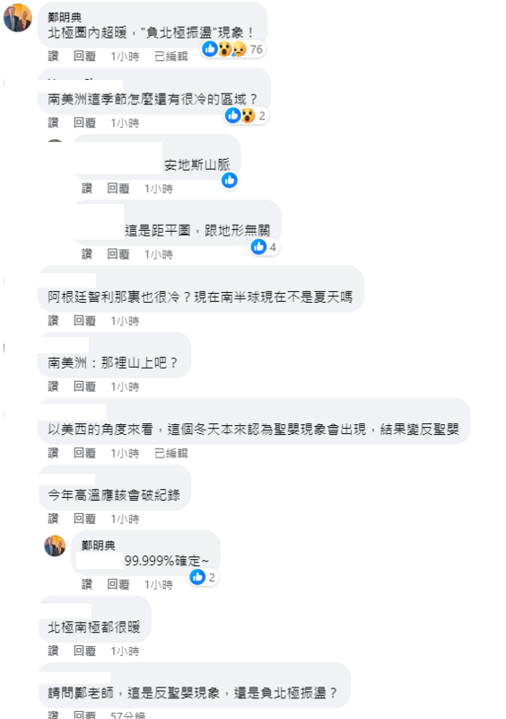 目前暖區明顯大於冷區，讓今年高溫破紀錄的機率非常高，鄭明典也表示破紀錄是「99.999％確定」。   圖：取自鄭明典