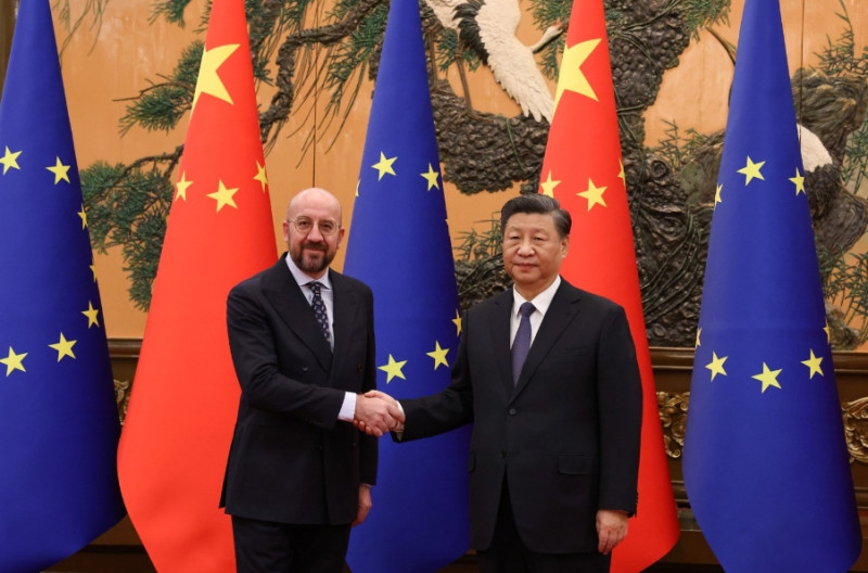 到訪北京的歐盟理事會主席米歇爾（Charles Michel）與中國國家主席習近平會面。   圖 :翻攝自 Charles Michel 推特