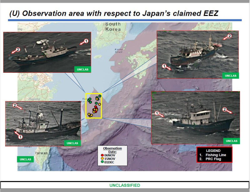 中國 8 月 24 日禁止將日本海鮮進口到國內，卻放任漁船在日本海域捕魚。   圖：翻攝自伊曼紐爾 X（前推特）帳號