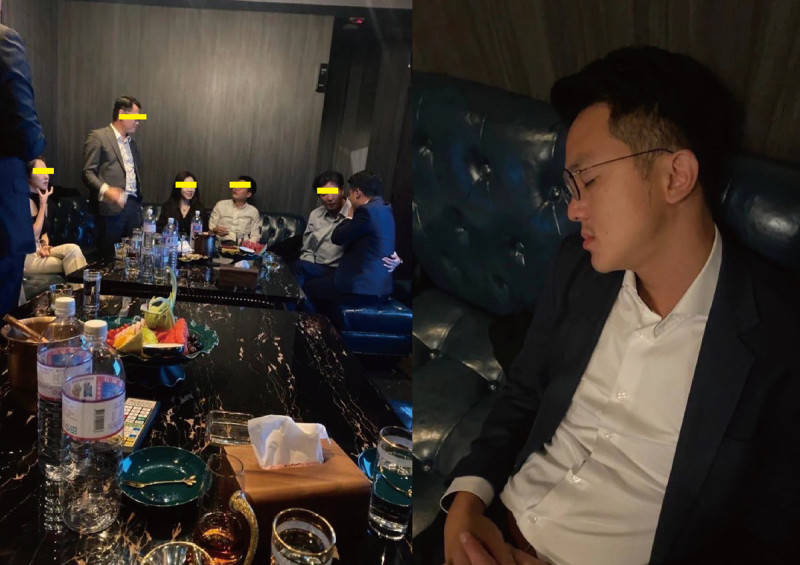 廖泰翔(右)在疑似招待所喝到酩酊大醉被偷拍。   圖：國民黨高雄市黨部/提供