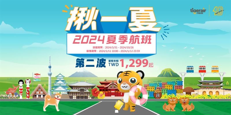 台灣虎航(6757)今(10)日宣布，明日為夏季第二波促銷機票。   圖：台灣虎航／提供