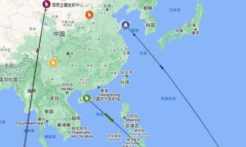 中國明天將有 2 次衛星發射活動，分別是上午近 12 時的「力箭一號遙三運載火箭」，及下午1 時 30 分發射「引力一號運載火箭」。預計軌跡不會穿越台灣。   圖：取自微博