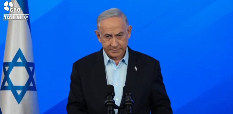 以色列總理納坦雅胡當然知道多數民意要的是讓人質得救，但他更在乎的是自己的政治生命。   圖：翻攝自納坦雅胡 X（前推特）影片
