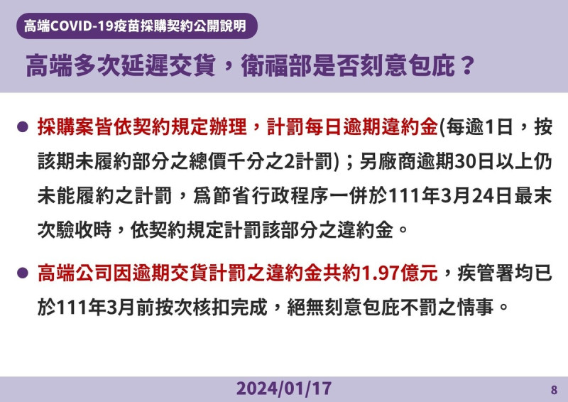 高端多次延遲交貨,衛福部是否刻意包庇? 圖:疾管署/提供