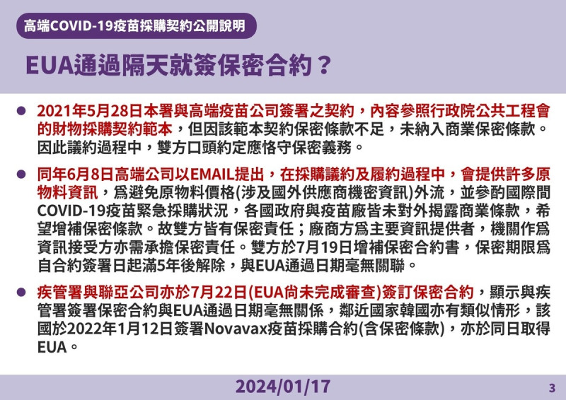 高端保密合約簽訂日期爭議說明 圖:疾管署/提供