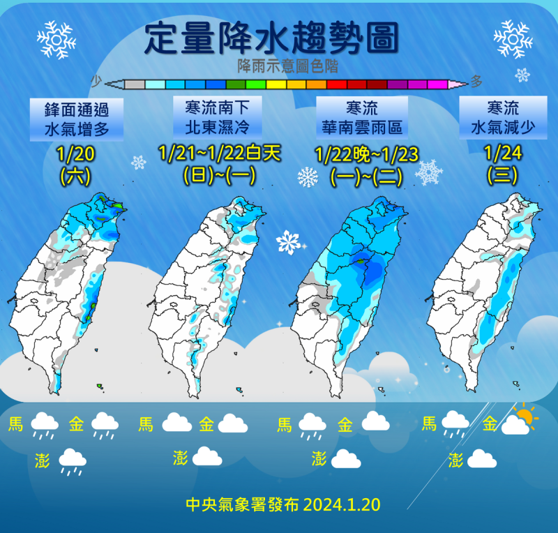 未來一週降雨趨勢。   圖：中央氣象署／提供