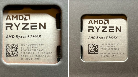 AMD在中國市場銷售的Ryzen 7000桌上型電腦處理器，已經取消了「DIFFUSED IN TAIWAN」的標示。（左為原樣，右為取消後顯示狀況)   圖：翻攝自MEGAsizeGPU 「Ｘ」社群平台