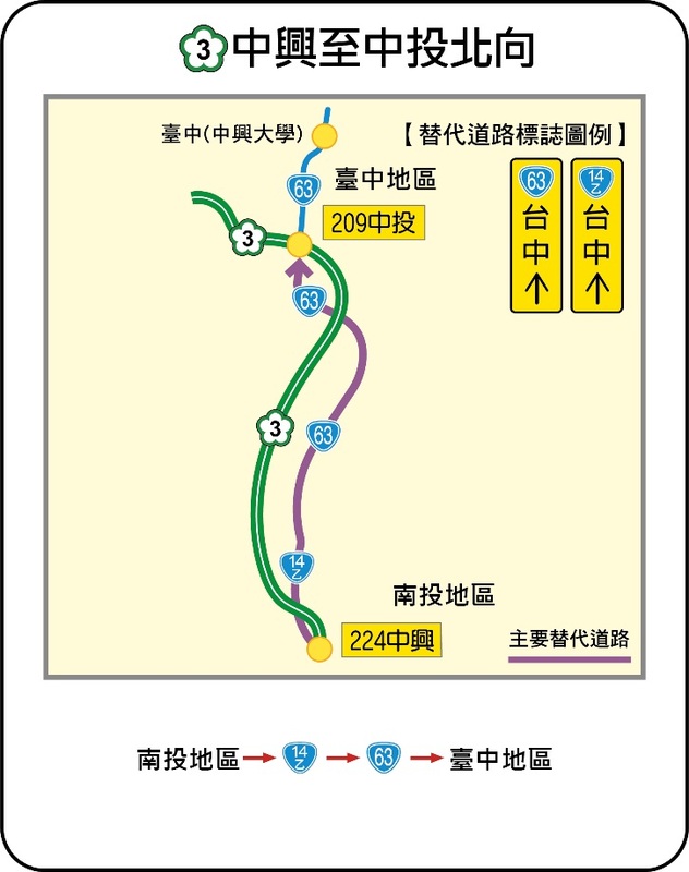 國3中興-中投北向替代道路圖。   圖：交通部高公局 / 提供