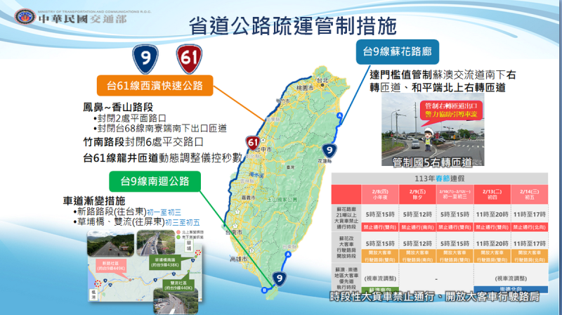 省道公路疏運管制措施。   圖：交通部提供