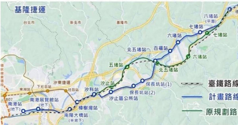 交通部表示，核定基隆捷運綜合規劃，第一階段基隆捷運由南港經過汐止到八堵，橫跨台北市、新北市以及基隆市，全長16公里，共設13站。   圖：取自交通部