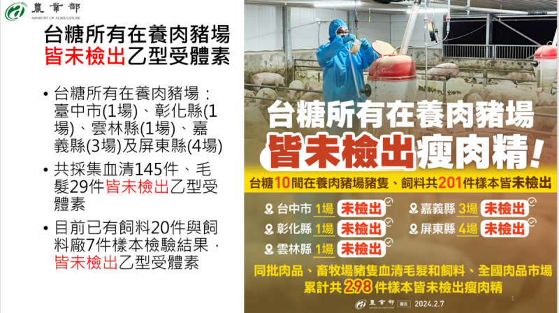 農業部召開記者會說明此事，並公布台糖10場肉豬場的擴大清查結果。   圖：農業部／提供