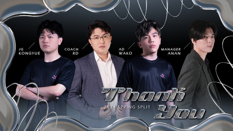 J Team正式公告Kongyue（左一）、RD（左二）、Wako（右二）、Anan（右一）經雙方協議後正式解除合約關係。   圖：翻攝自J Team FB