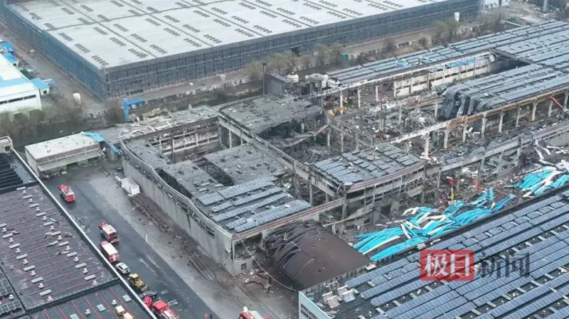 江蘇省南通市海安亞太科技被炸毀的廠房。   圖 : 翻攝自騰訊網
