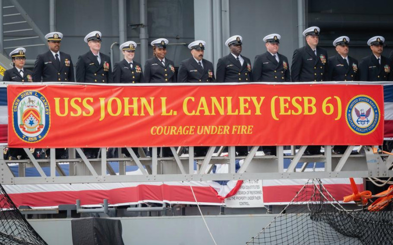 美國海軍第6艘遠征移動基地艦「約翰坎利號」(ESB-6)，17日正式成軍服役。   圖：翻攝US NAVY