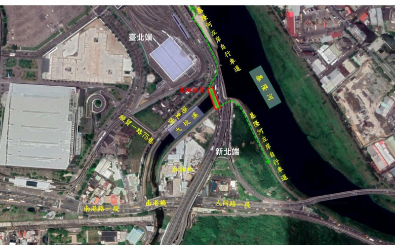 南港跨越大坑溪自行車道興建工程位置示意圖。   圖：取自台北市政府官網