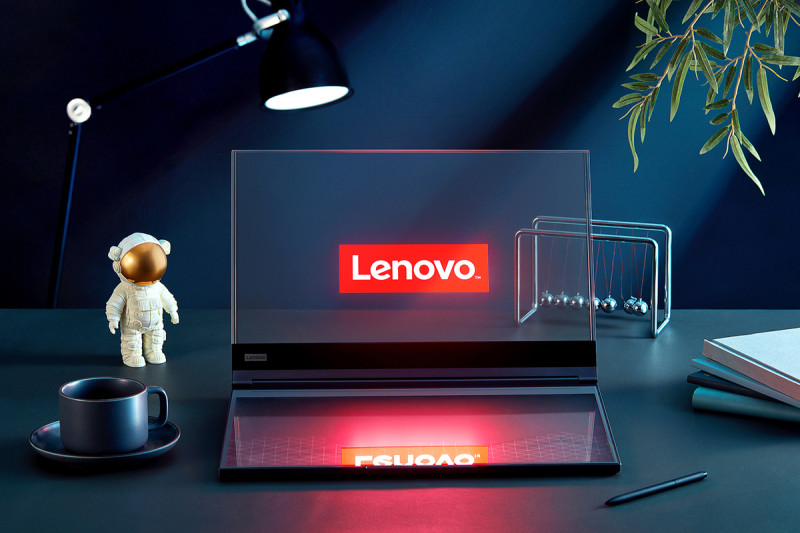  具備無邊框Micro-LED的 ThinkBook 透明螢幕概念筆電，提供高色彩飽和度、高對比度和高亮度的非凡顯示能力。 圖：Lenovo/提供 