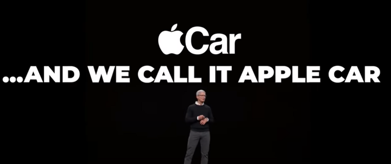蘋果CEO庫克曾宣布Apple Car計劃，近日傳出終止，並將裁減多達2千名相關人員。   圖：翻攝自蘋果發表會